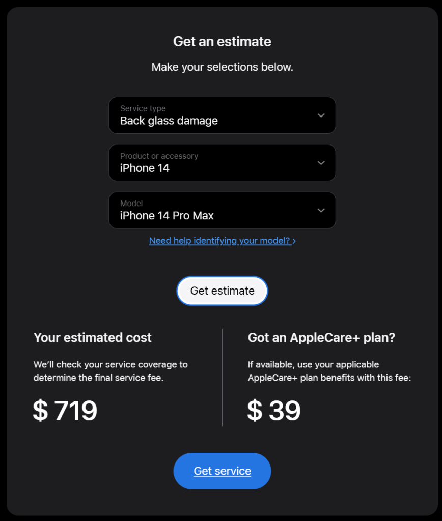 iphone 14 pro max back glass repair cost comparison