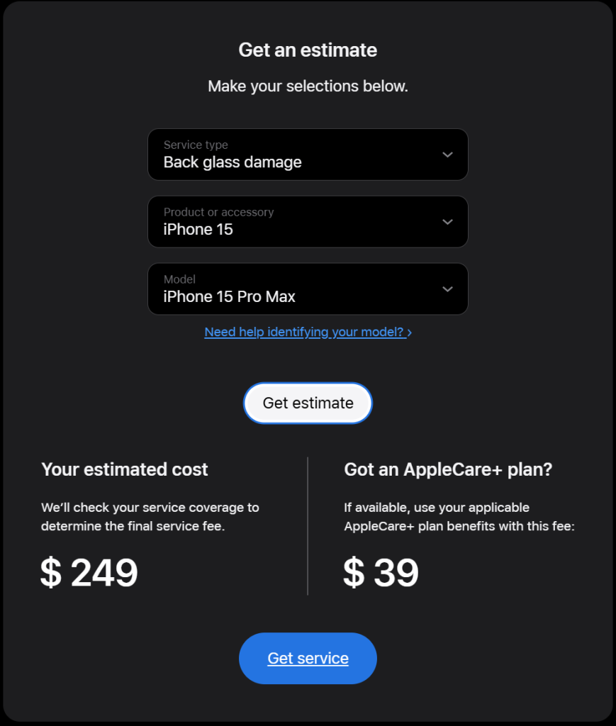 iphone 15 pro max back glass repair cost comparison