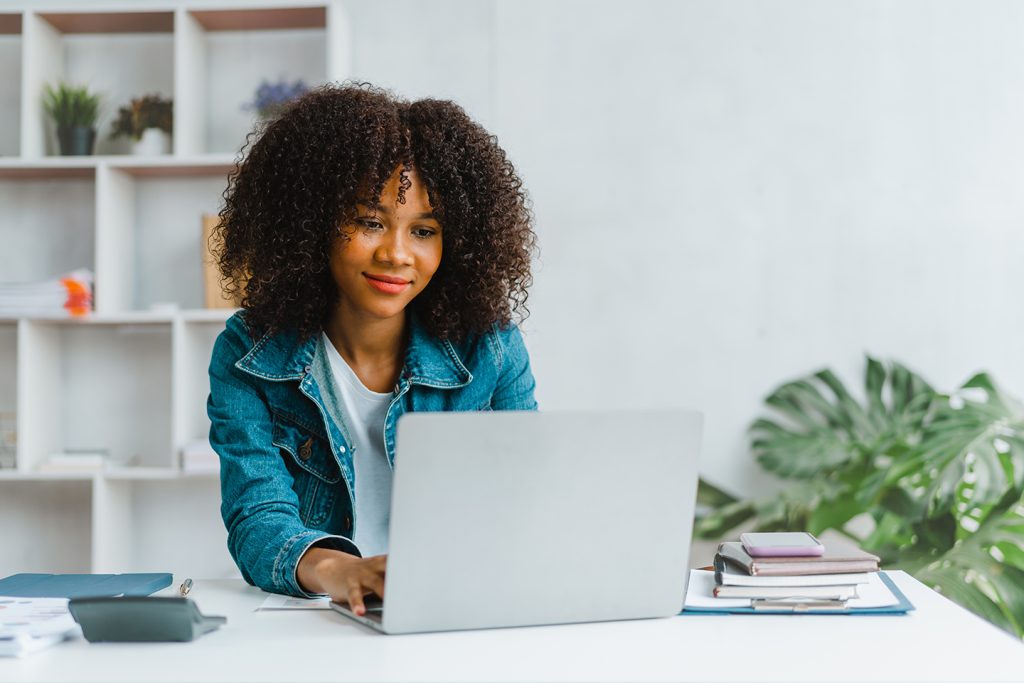 woman working on her laptop