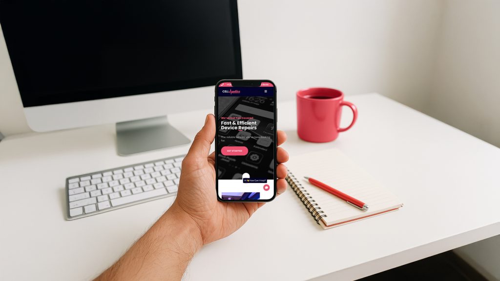 photo of an iPhone with the Cell Medics Website