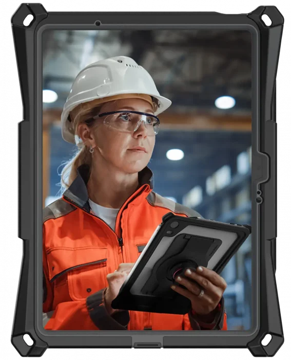 industrial worker working on a protected ipad