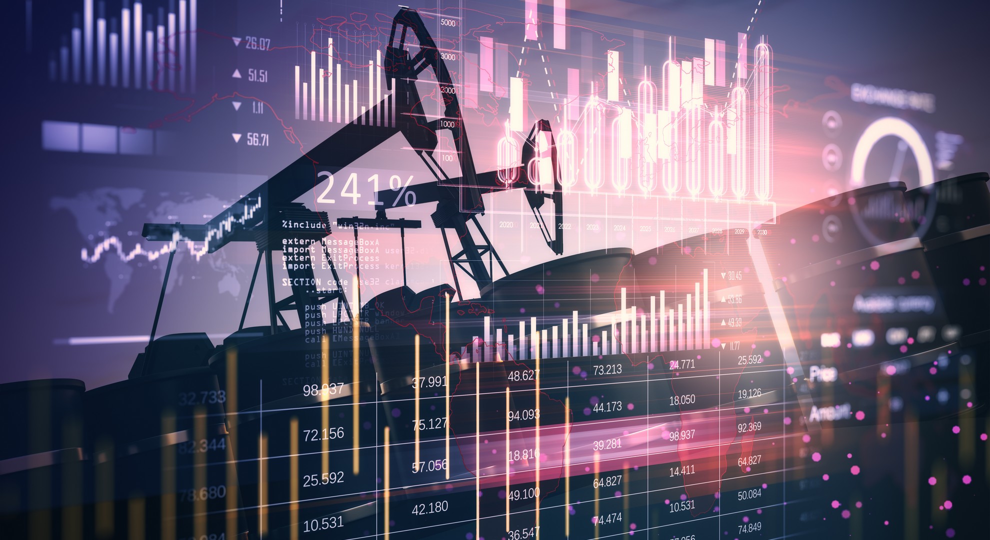 oil rig with stats and data overlayed